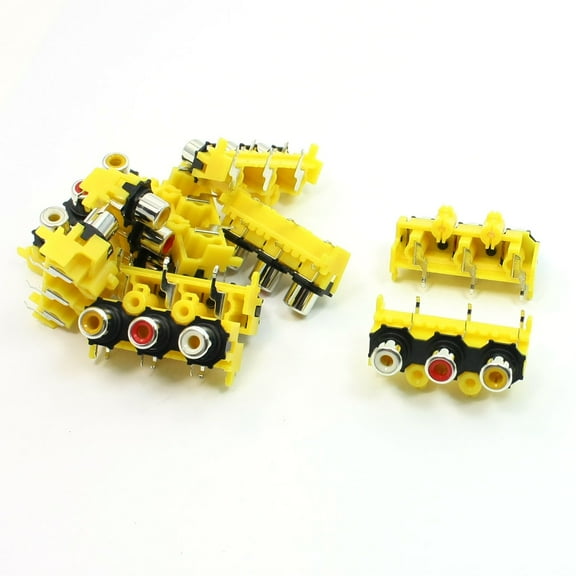Unique Bargains PCB Mount AV Concentric Outlet 3 RCA Female Black Socket Board Yellow 10pcs