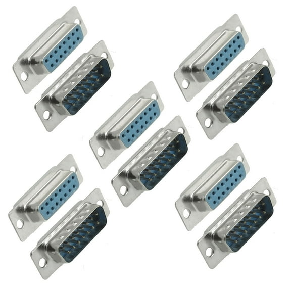 Unique Bargains PCB Mount Solder Type D-Sub DB 15 Pin Female to Male Connector