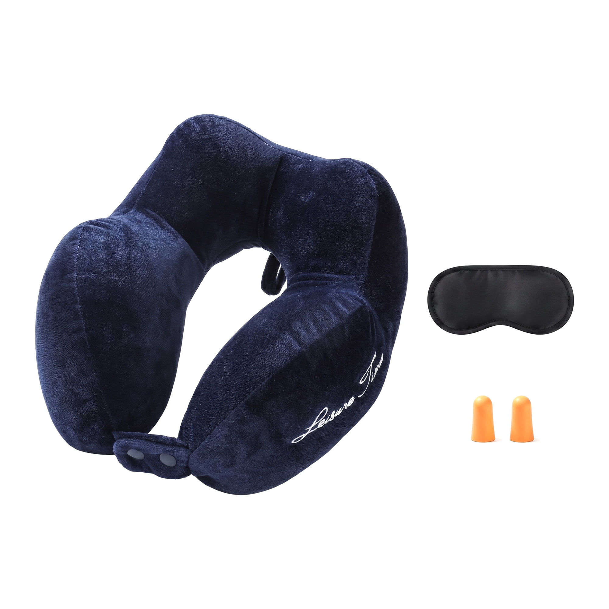 Unique Bargains PP Cotton U Shape Neck Pillow with Earplugs and Eye Mask Blue 11"x10"x4"