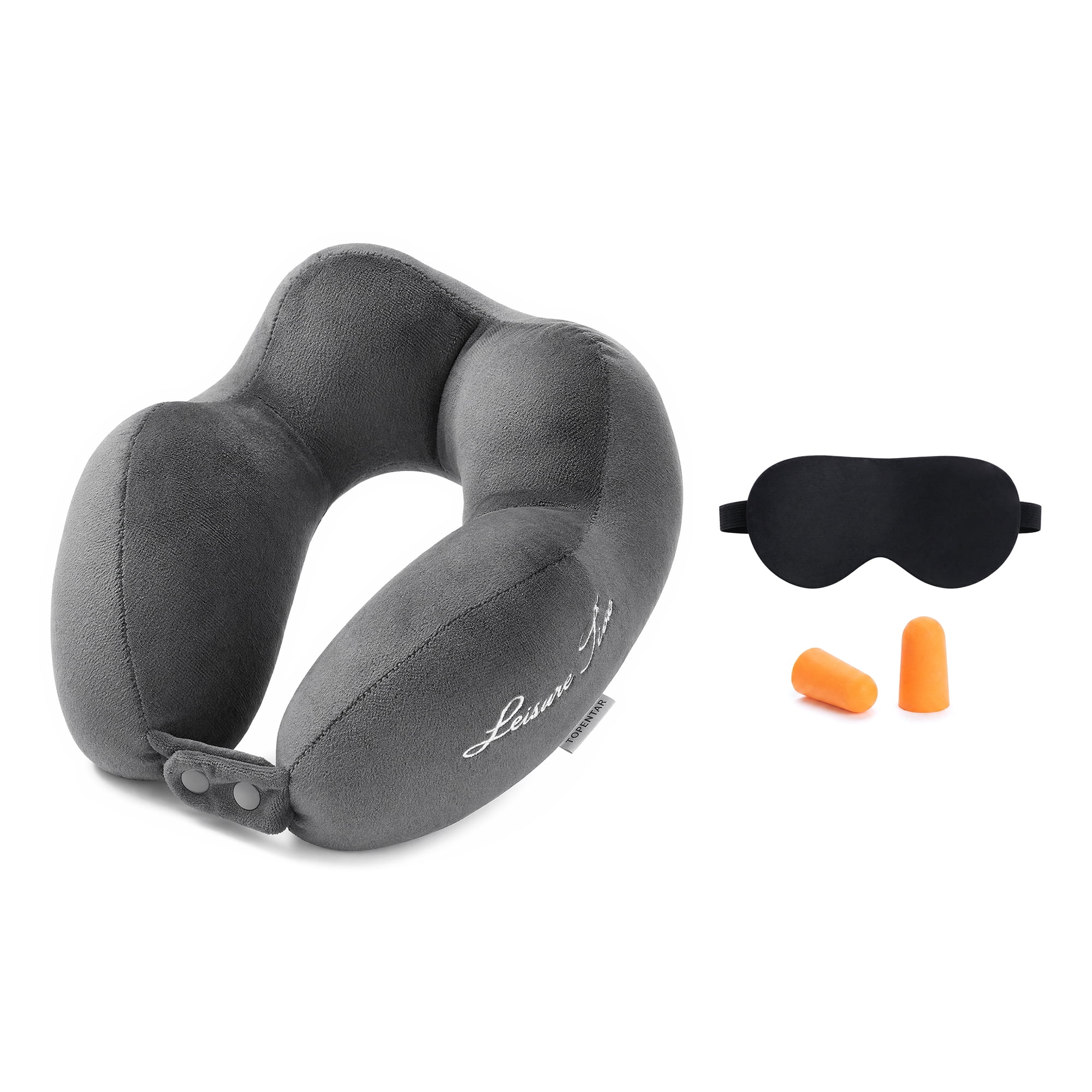Unique Bargains PP Cotton U Shape Neck Pillow with Earplugs and Eye Mask Gray 11"x10"x4"