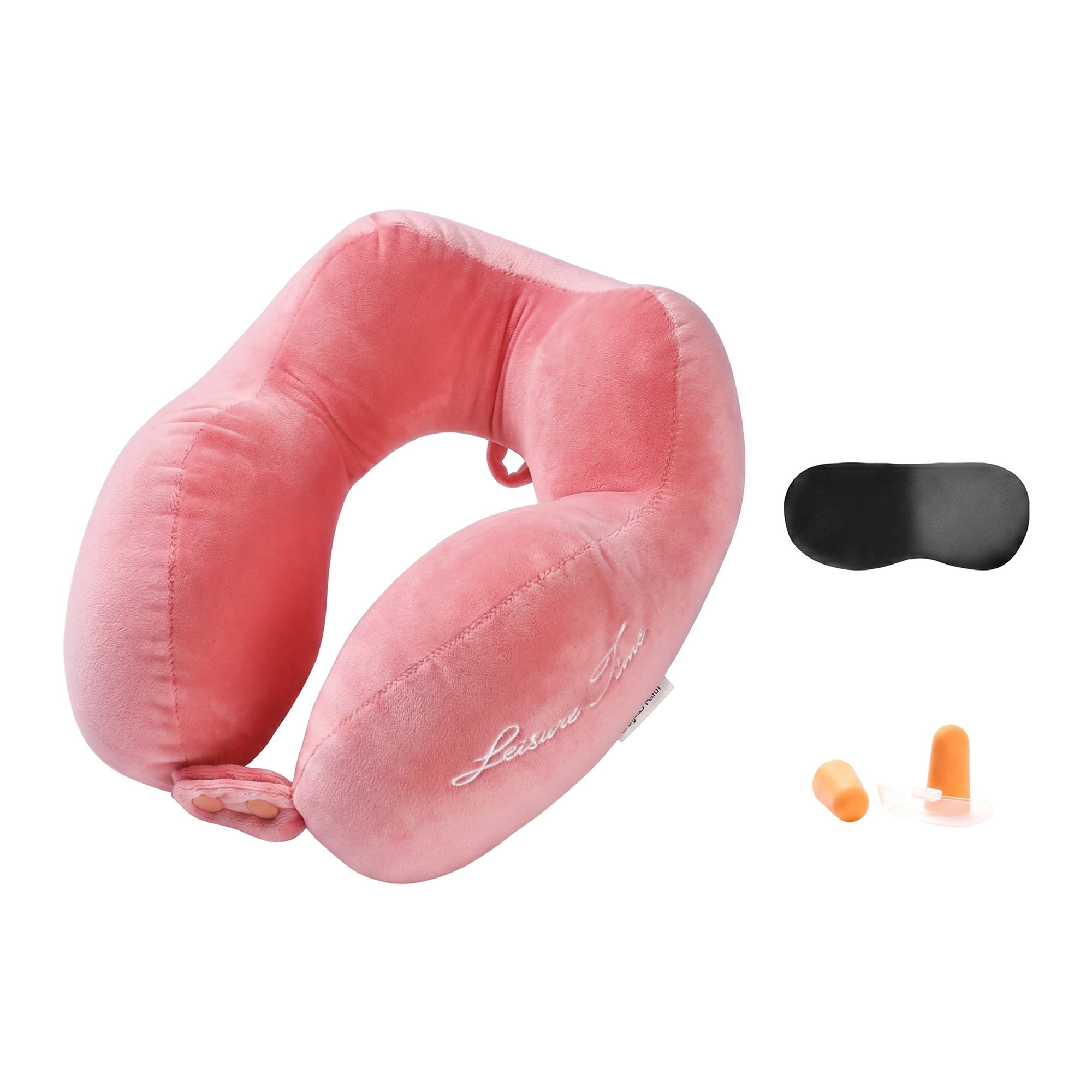 Unique Bargains PP Cotton U Shape Neck Pillow with Earplugs and Eye Mask Pink 11"x10"x4"