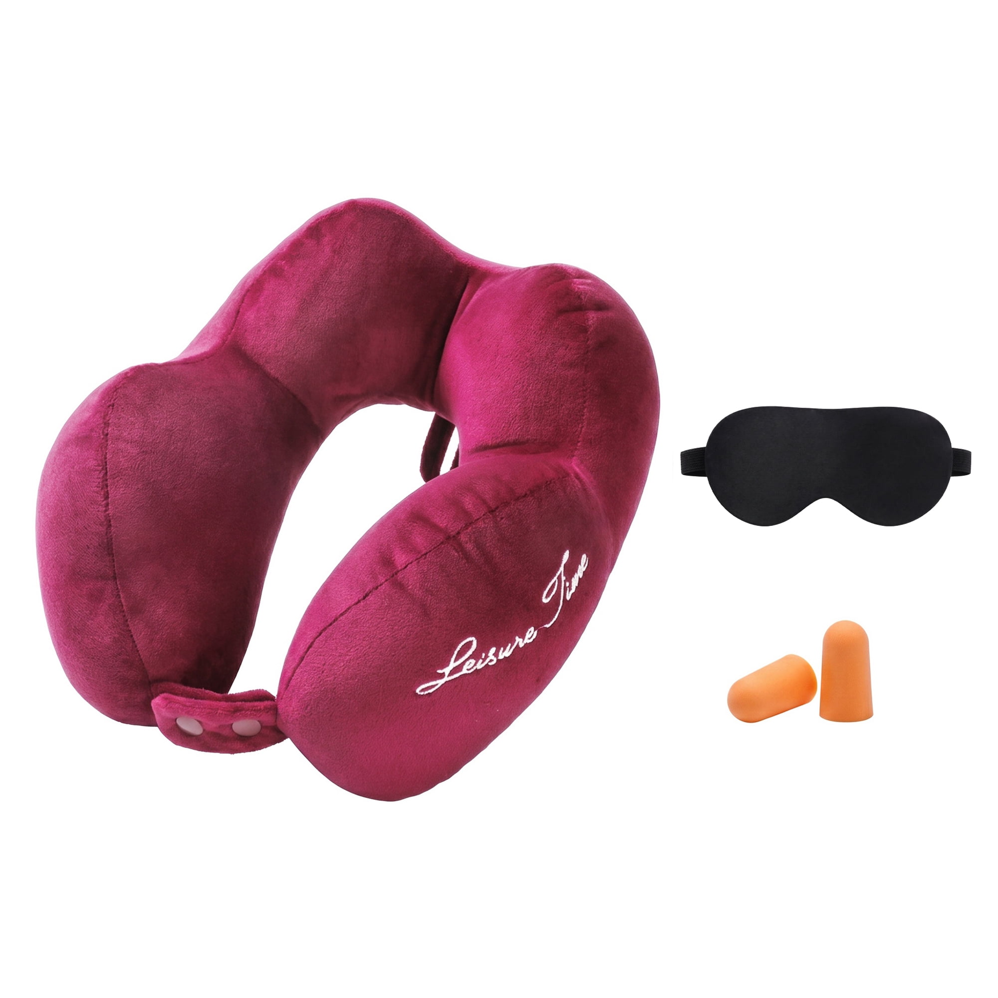 Unique Bargains PP Cotton U Shape Neck Pillow with Earplugs and Eye Mask Red 11"x10"x4"
