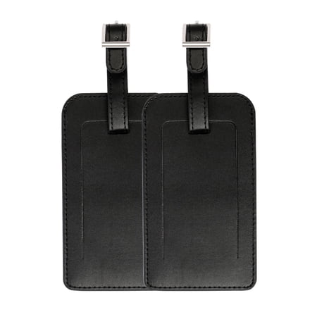 Uxcell Travel Luggage Tag PU Leather Suitcase Baggage Bag Name Address ID Label Set of 2 Black