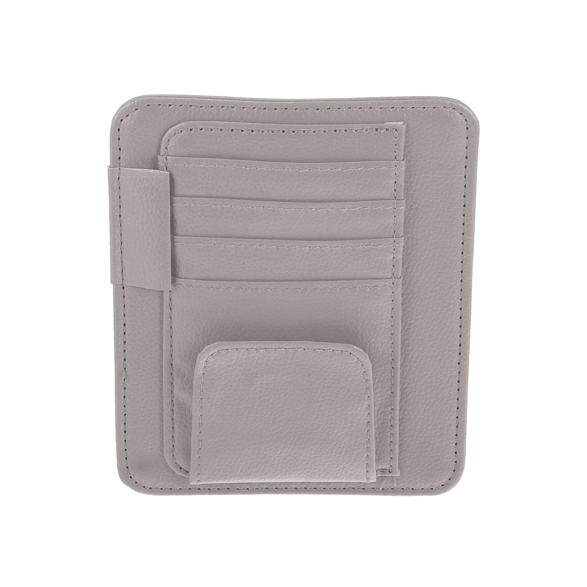 Unique Bargains PU Leather Car Sun Visor Organizer Glasses Holder and Card Holder Gray
