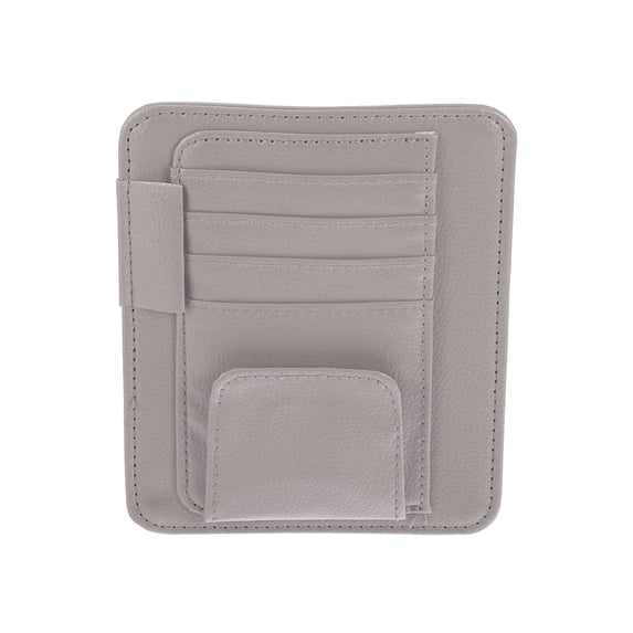 Unique Bargains PU Leather Car Sun Visor Organizer Glasses Holder and Card Holder Gray