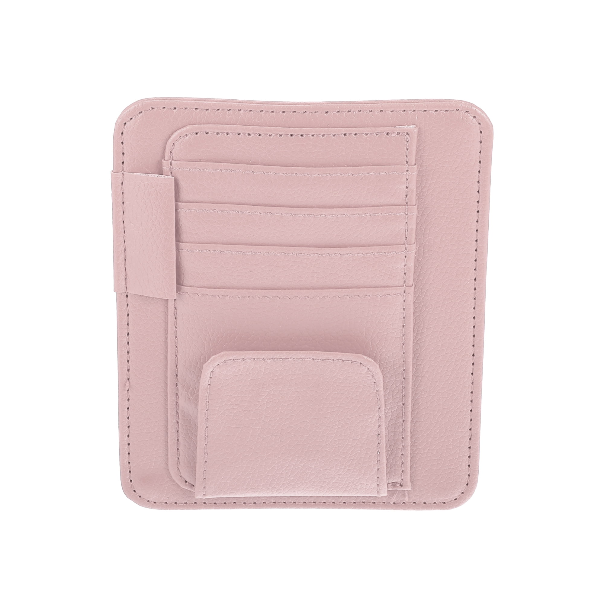 Unique Bargains PU Leather Car Sun Visor Organizer Glasses Holder and Card Holder Pink