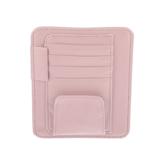 Unique Bargains PU Leather Car Sun Visor Organizer Glasses Holder and Card Holder Pink