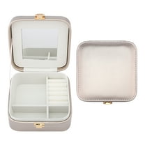Unique Bargains PU Leather Jewelry Box Jewelry Organizer with Mirror Champagne Gold