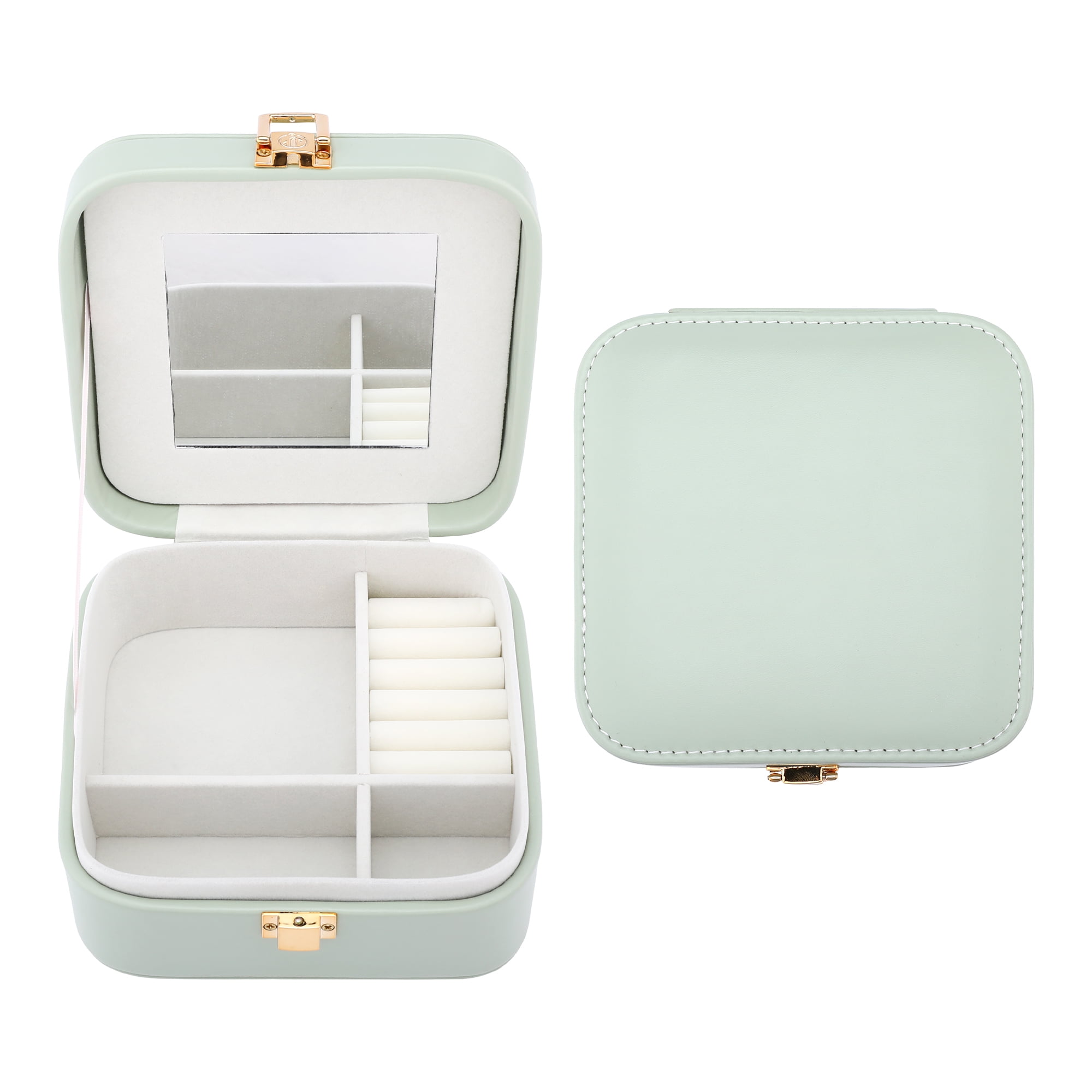 Unique Bargains PU Leather Jewelry Box Jewelry Organizer with Mirror Green