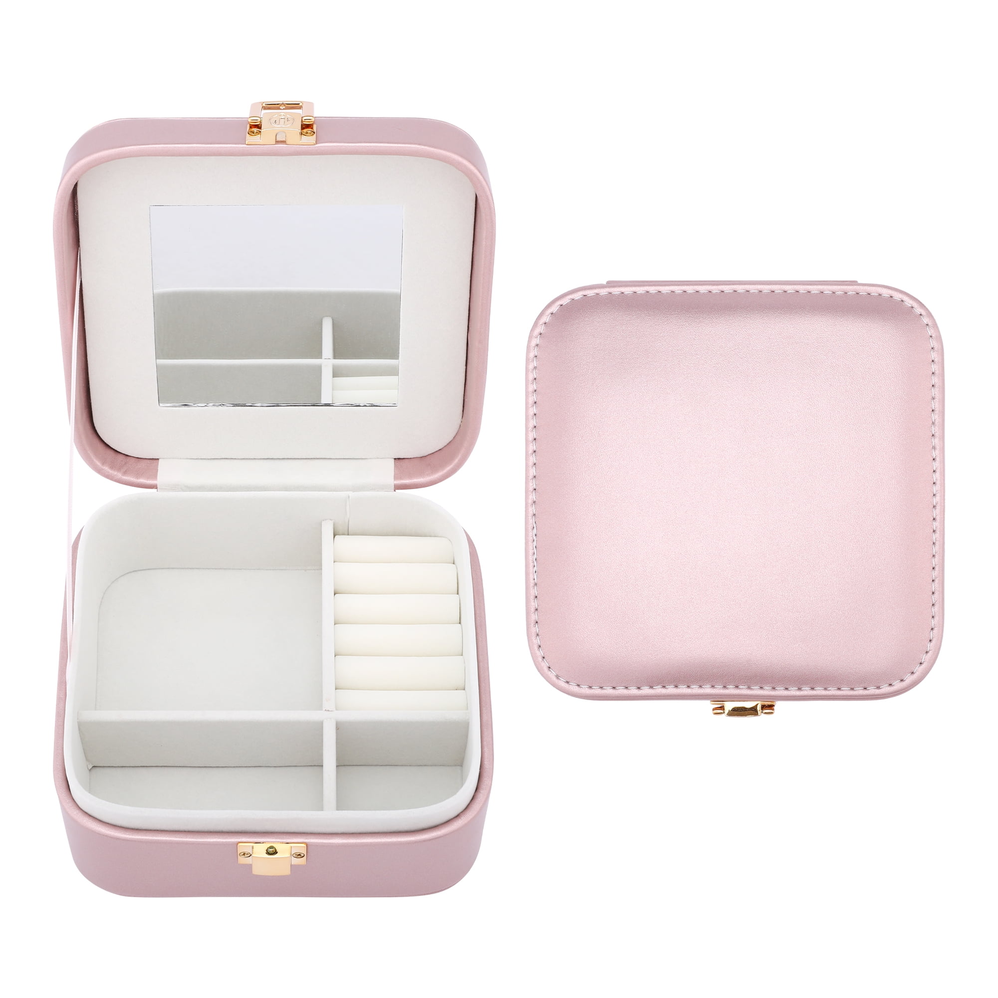 Unique Bargains PU Leather Jewelry Box Jewelry Organizer with Mirror Pearl Purple