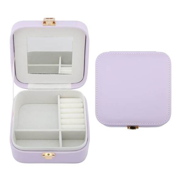Unique Bargains PU Leather Jewelry Box Jewelry Organizer with Mirror Purple