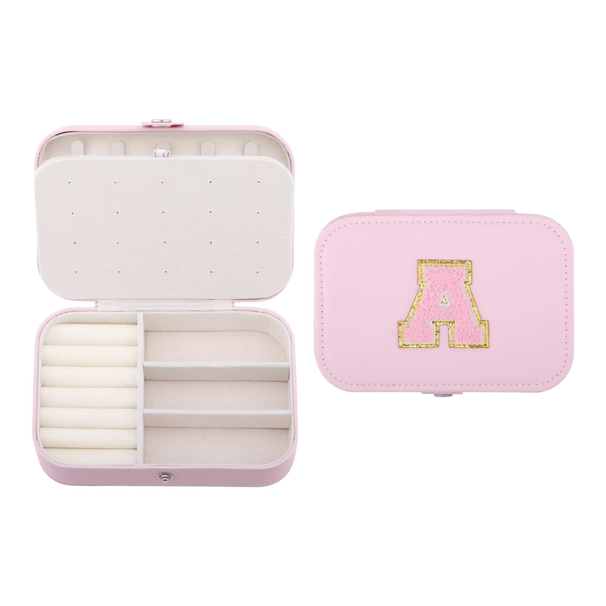 Unique Bargains PU Leather Jewelry Box for Women Pink Letter A