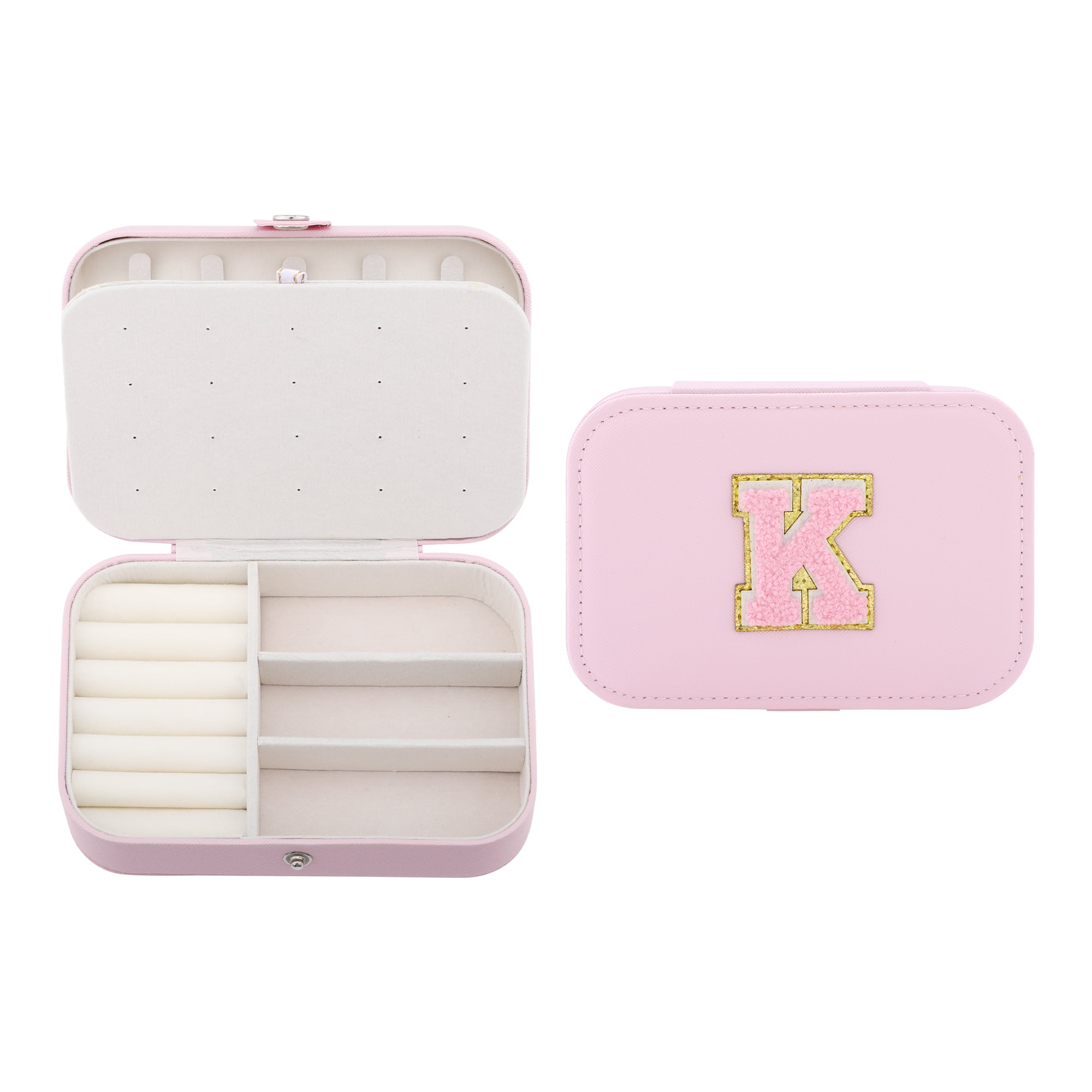 Unique Bargains PU Leather Jewelry Box for Women Pink Letter K