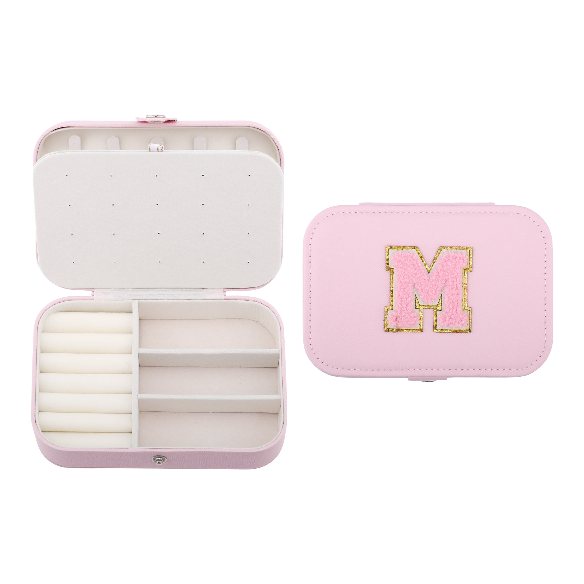 Unique Bargains PU Leather Jewelry Box for Women Pink Letter M