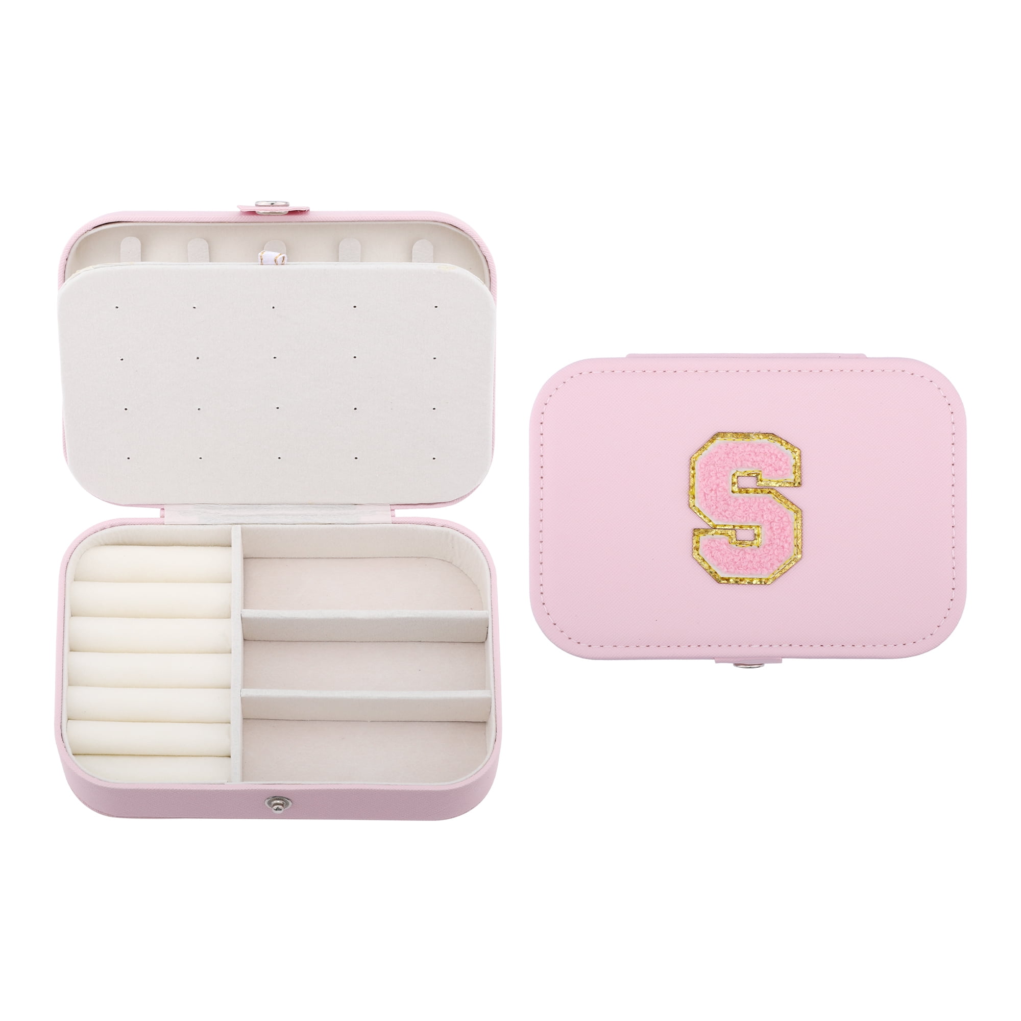 Unique Bargains PU Leather Jewelry Box for Women Pink Letter S
