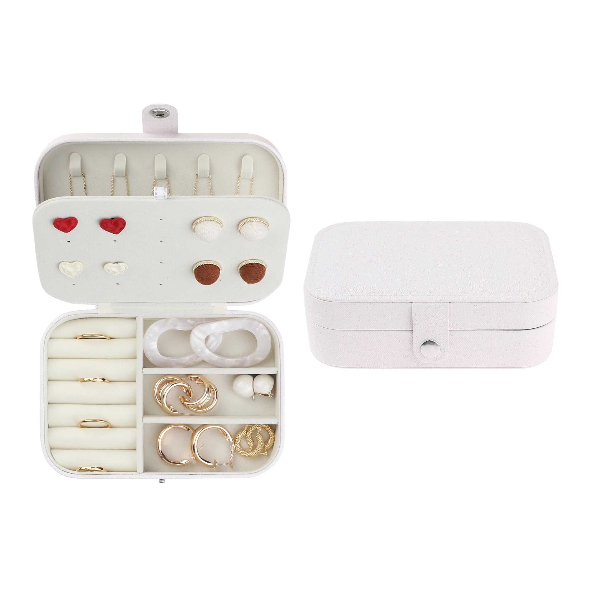 Unique Bargains PU Leather Jewelry Organizer Case for Earring Necklace Ring White
