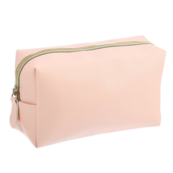 Unique Bargains PU Leather Makeup Bag Large Makeup Bag Make Up Brush Organizer Bag Toiletry Bag for Women M Size Pink