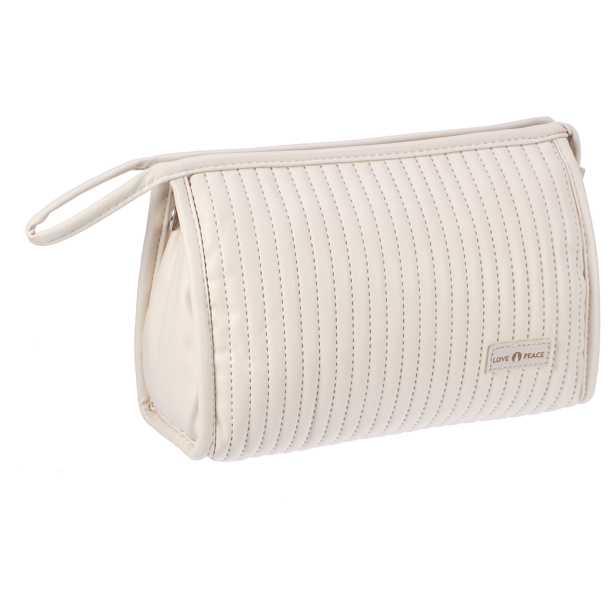 Unique Bargains Floral Makeup Bag Zipper Flower Cosmetic Pouch Beige Size 8.86 inchx3.15 inchx6.30 inch Large W H