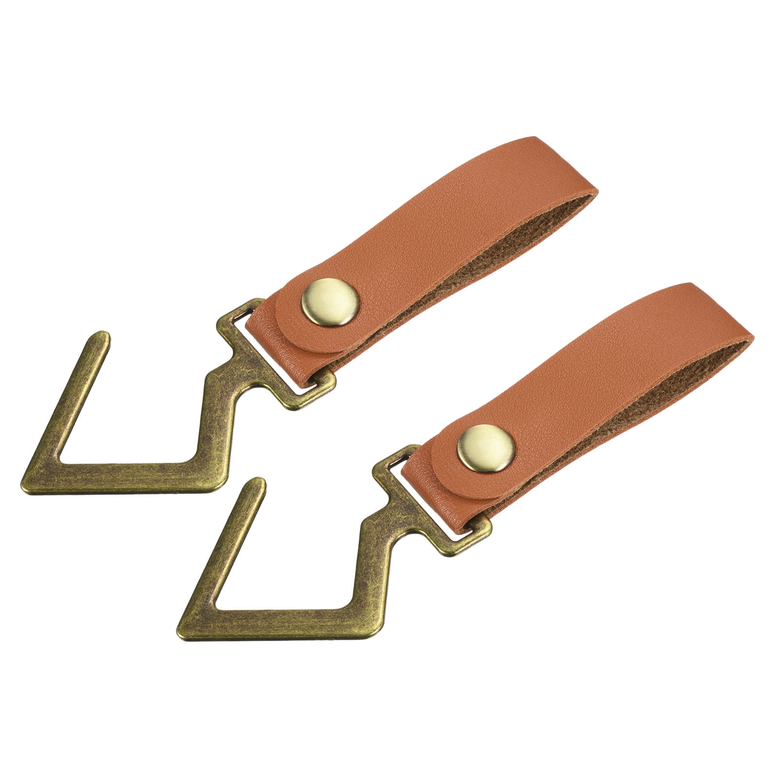 Unique Bargains PU Leather S Shelf Hooks Camping Hook Metal Outdoor Accessories Brown