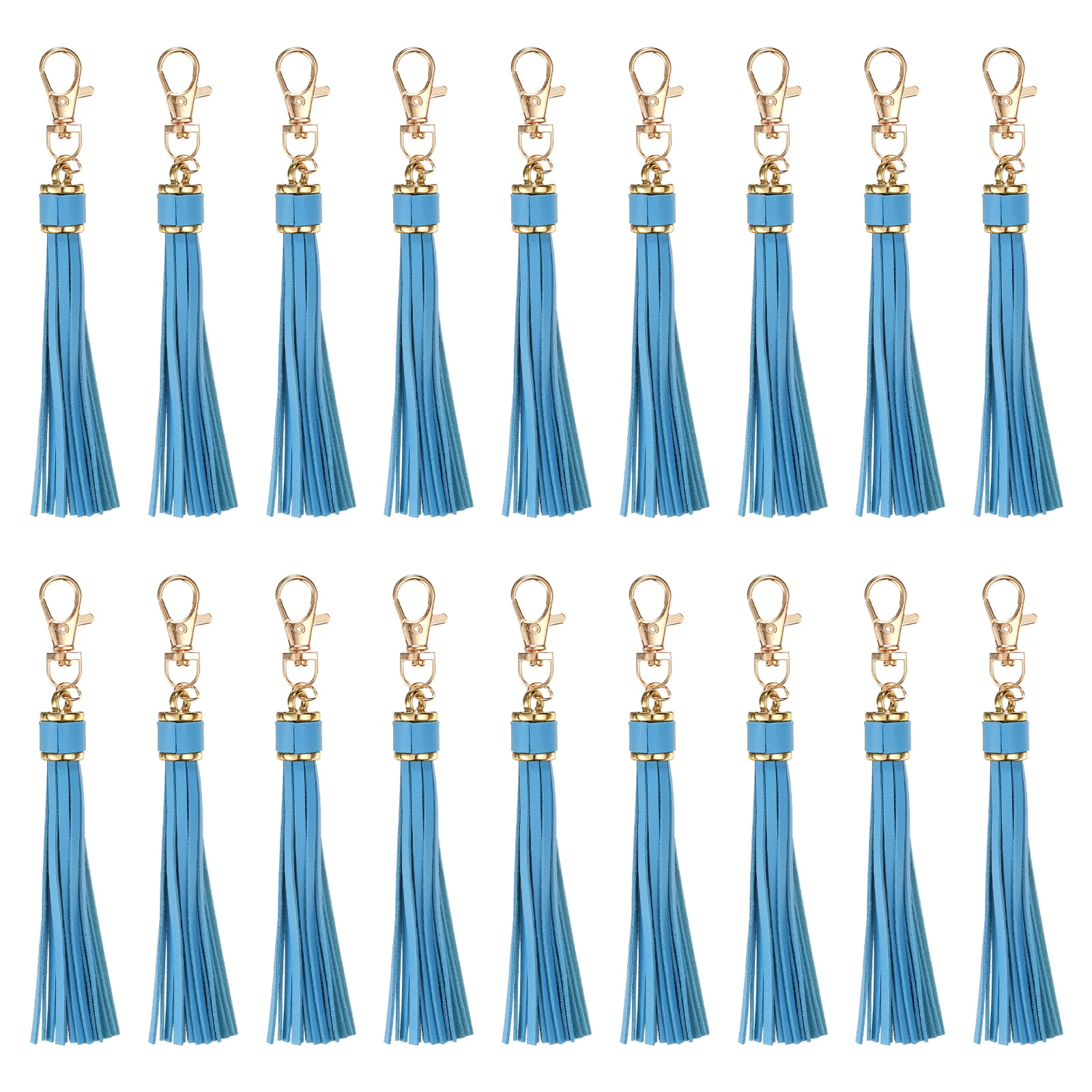Unique Bargains PU Leather Tassel Keychain Charm with Lobster Swivel for Crafting Sky Blue
