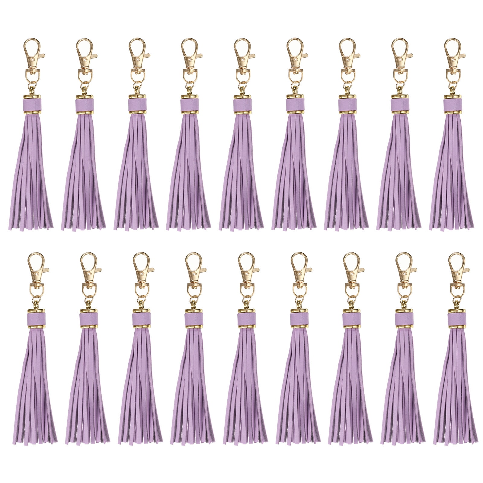 Unique Bargains PU Leather Tassels Keychain Charm with Lobster Swivel Light Purple