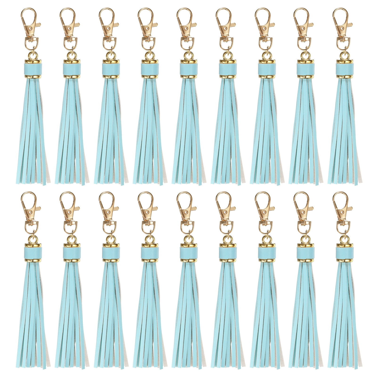Unique Bargains PU Leather Tassels Keychain Charm with Lobster Swivel for Crafting Blue