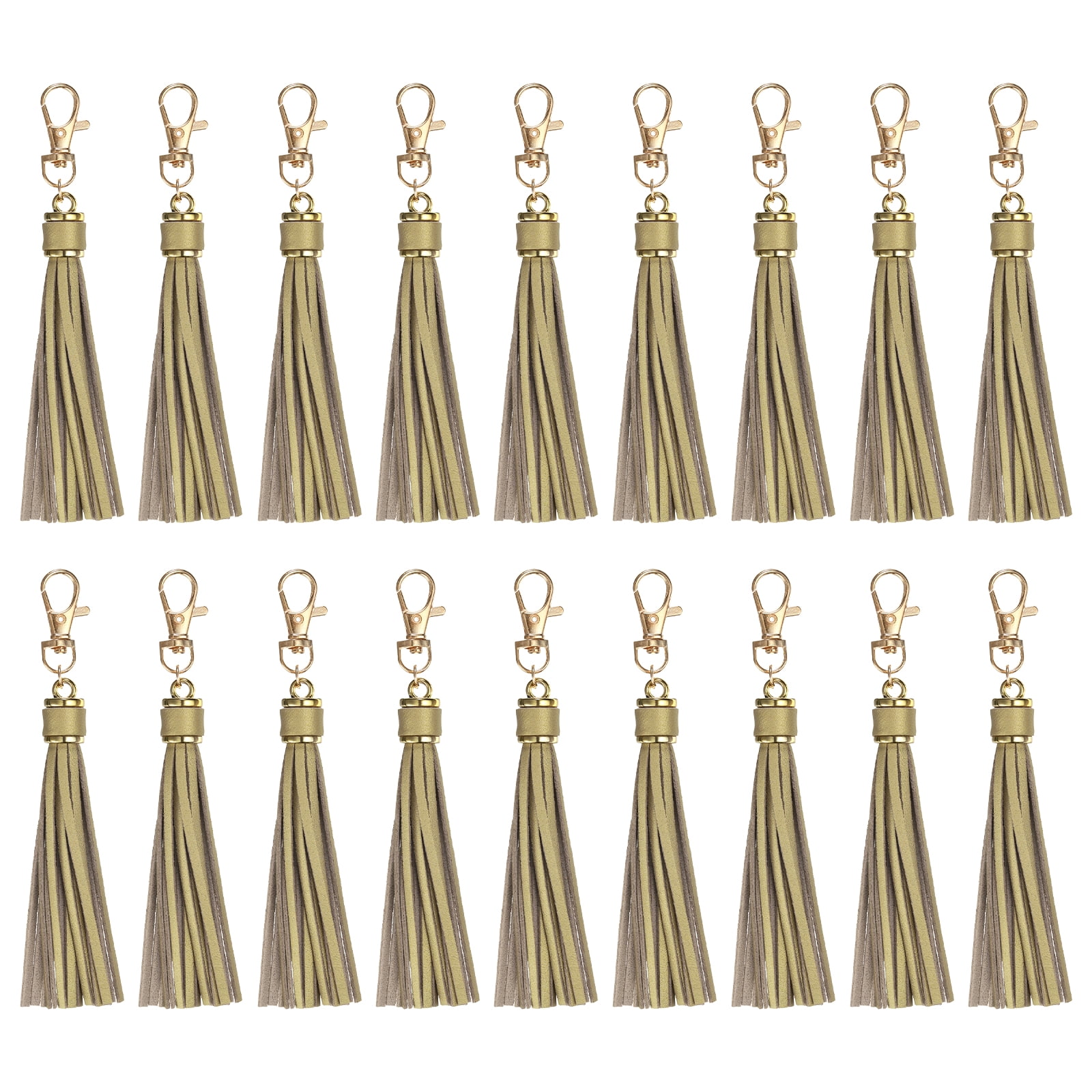 Unique Bargains PU Leather Tassels Keychain Charm with Lobster Swivel for Crafting Gold