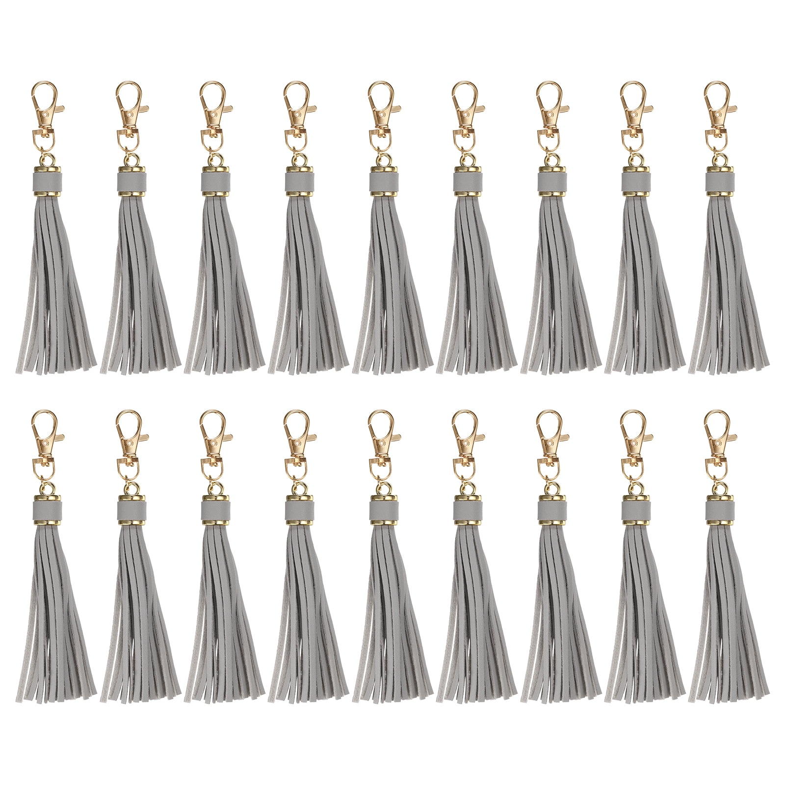 Unique Bargains PU Leather Tassels Keychain Charm with Lobster Swivel for Crafting Gray