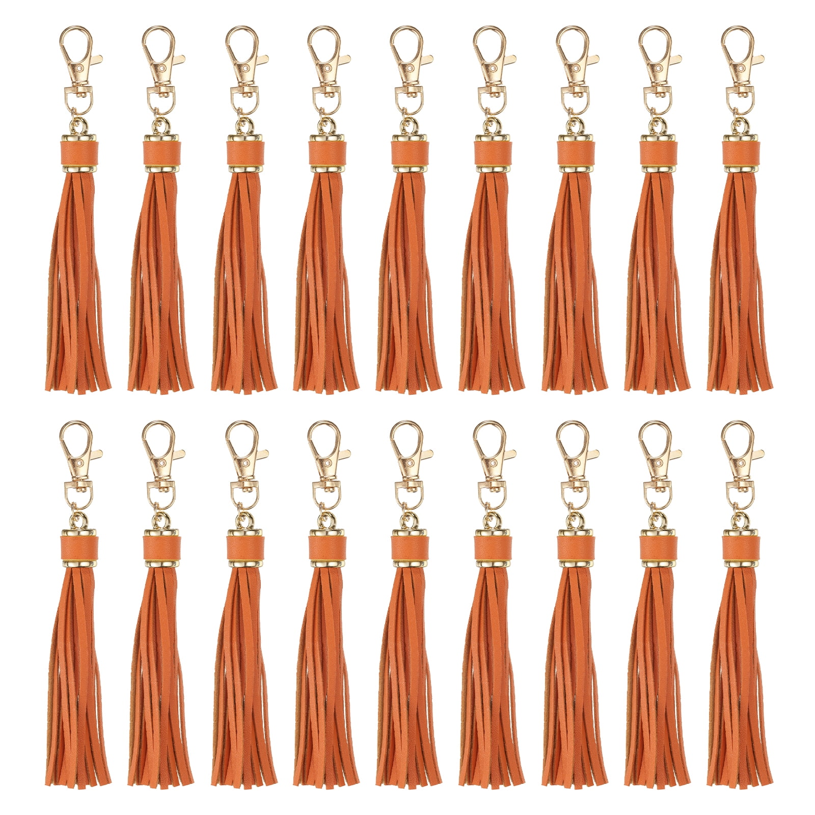 Unique Bargains PU Leather Tassels Keychain Charm with Lobster Swivel for Crafting Orange