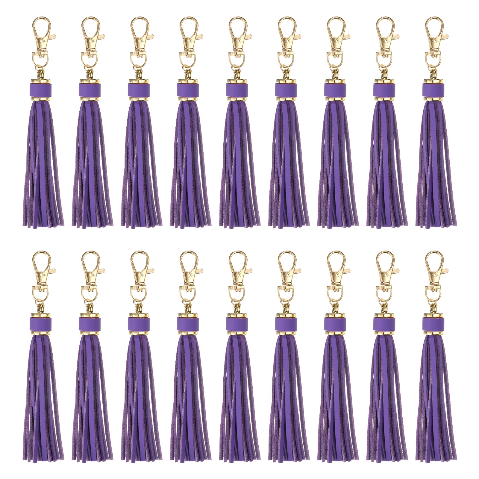 Unique Bargains PU Leather Tassels Keychain Charm with Lobster Swivel for Crafting Purple