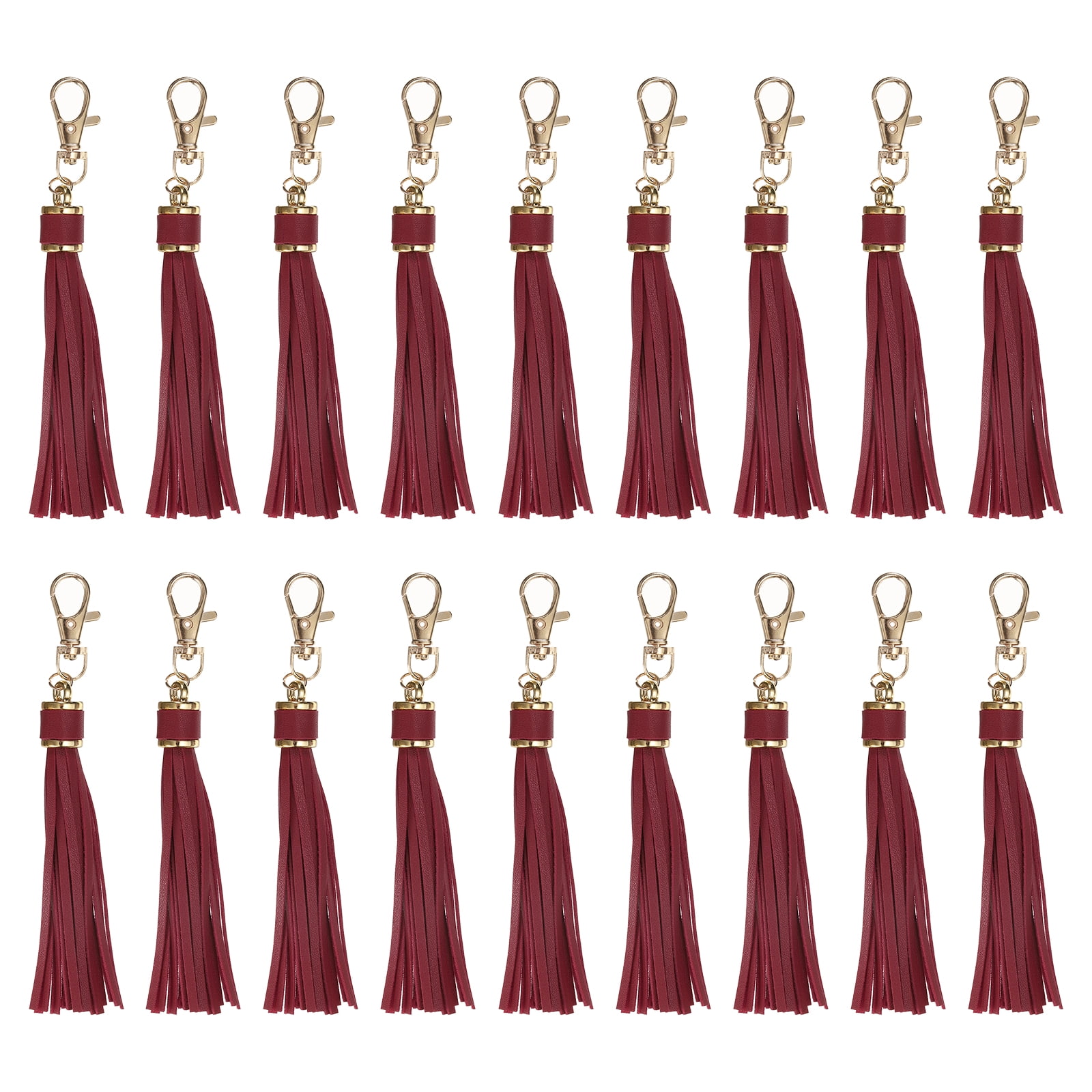 Unique Bargains PU Leather Tassels Keychain Charm with Lobster Swivel for Crafting Red