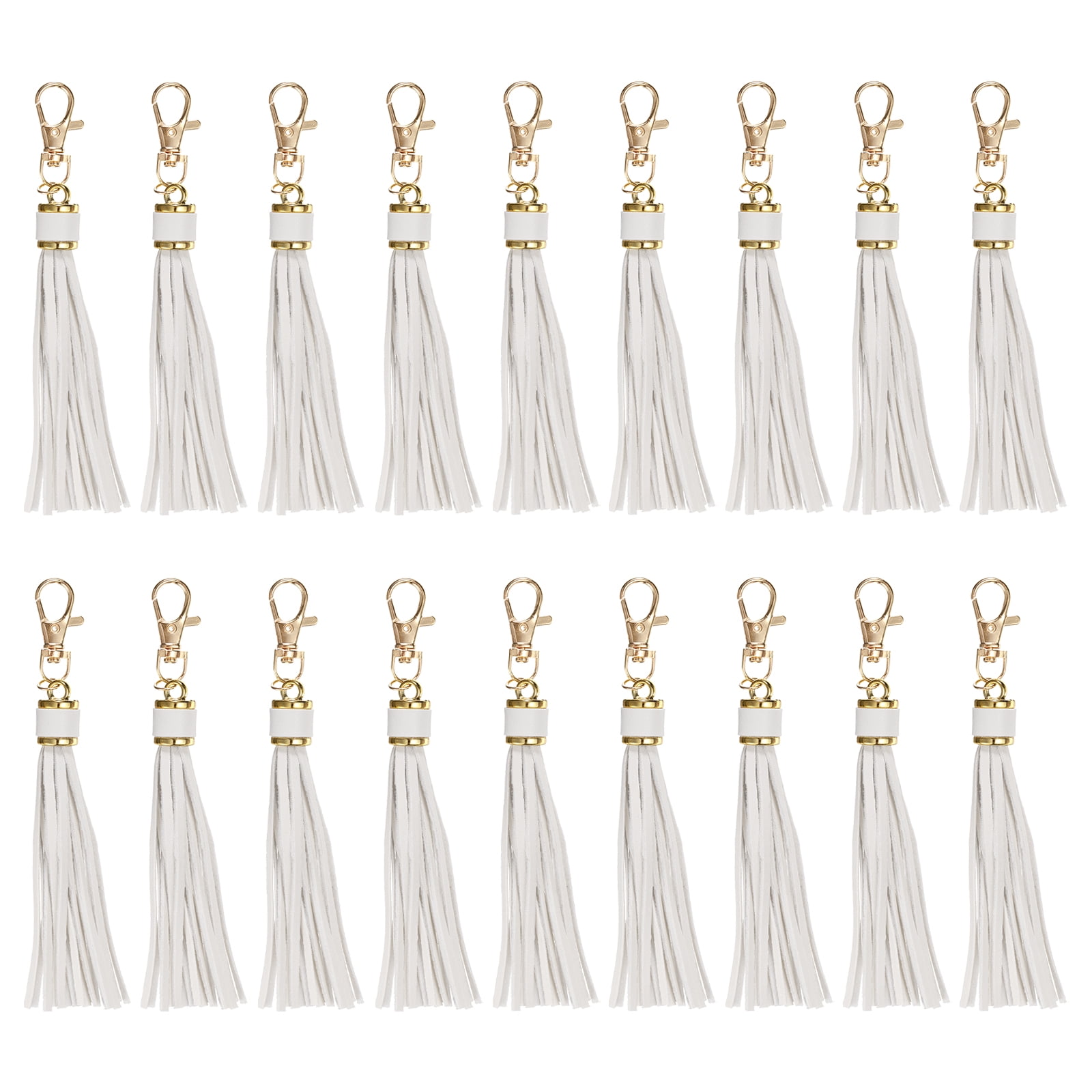 Unique Bargains PU Leather Tassels Keychain Charm with Lobster Swivel for Crafting White