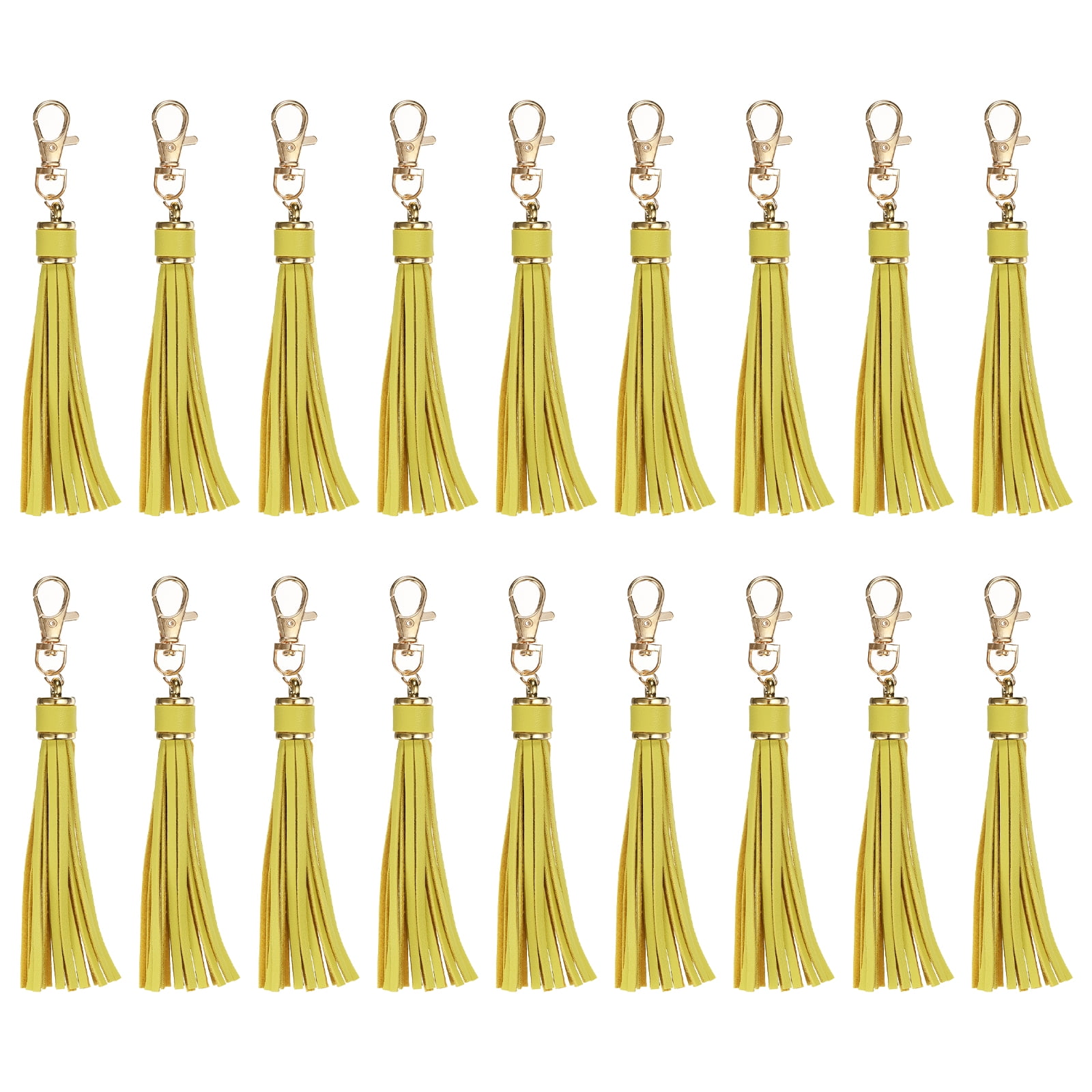 Unique Bargains PU Leather Tassels Keychain Charm with Lobster Swivel for Crafting Yellow