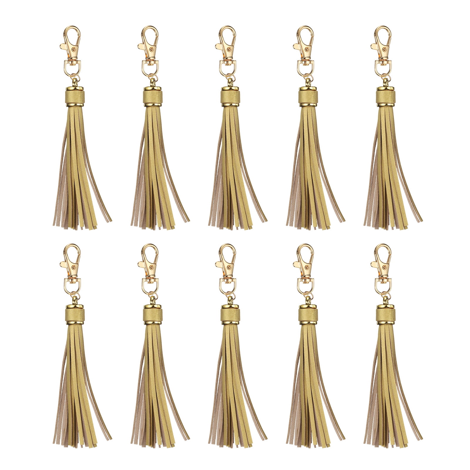 Unique Bargains PU Leather Tassels for Keychain Making Crafting Clasp Bright Gold