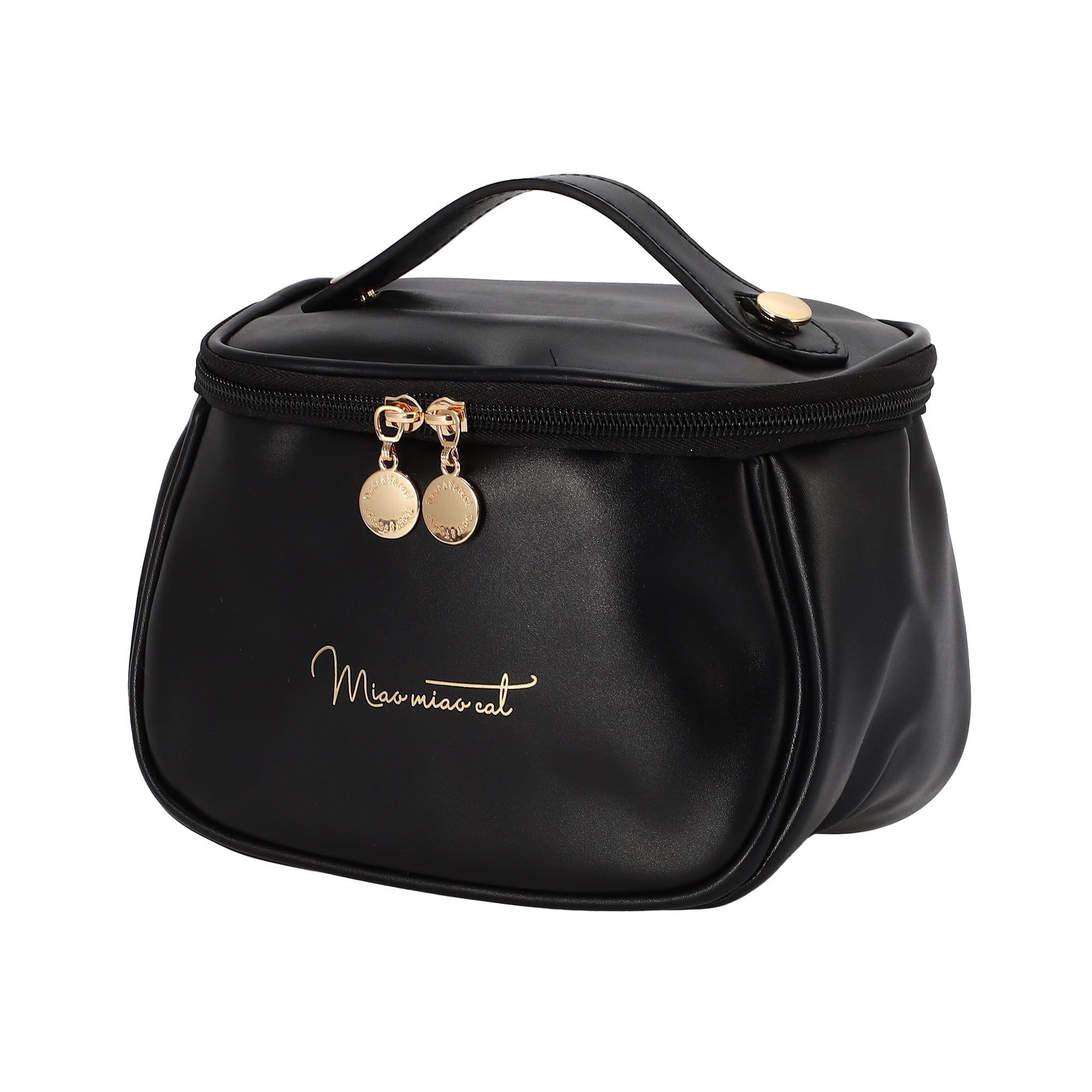 Unique Bargains PU Leather Travel Cosmetic Waterproof Durable Bag for Toiletry Black
