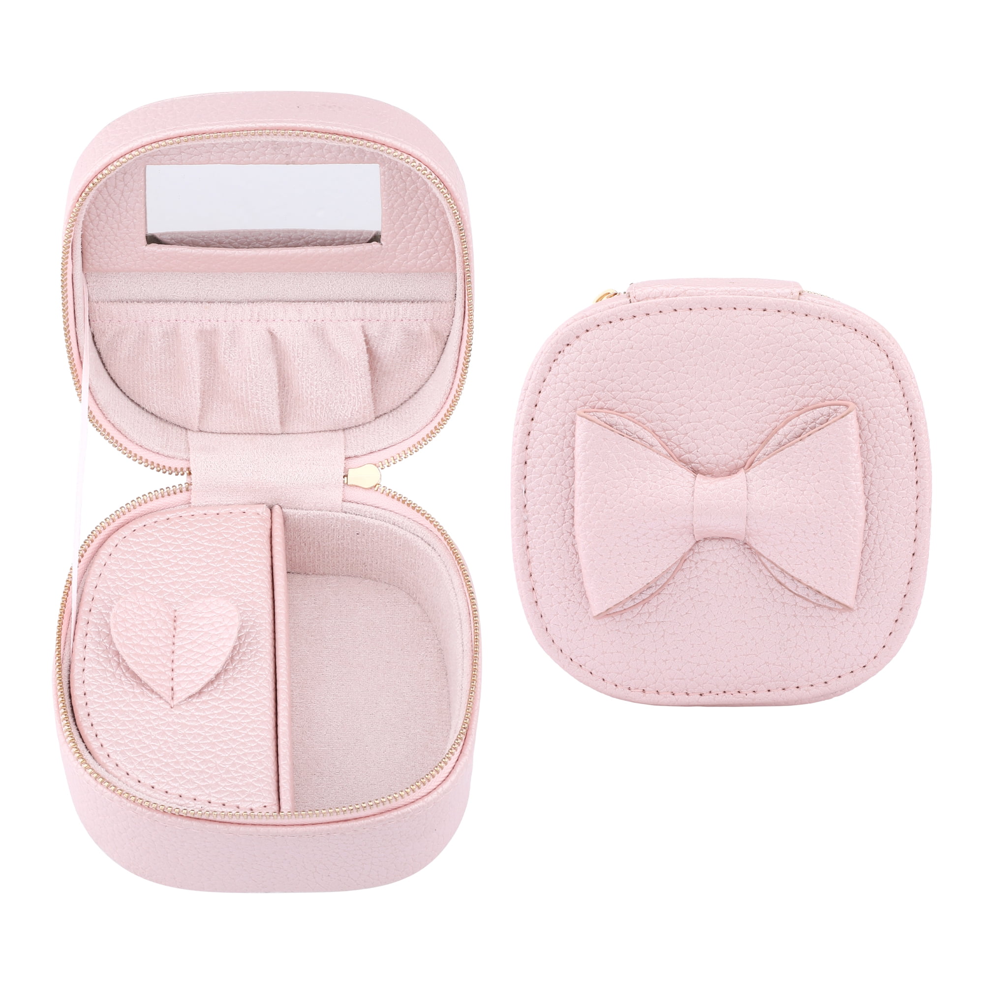 Unique Bargains PU Leather Travel Jewelry Box with Mirror Pink