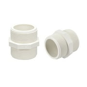 Unique Bargains Pipe Fitting,G1-1/4 x G1-1/4 Male Thread Adapter Connector White 2Pcs, G1-1/4xG1-1/4