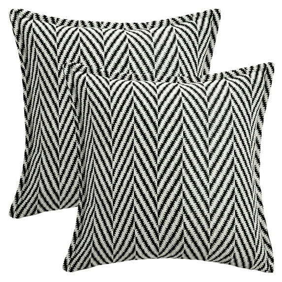 Unique Bargains Pack of 2 Chenille Soft Striped Modern Throw Pillow Covers White Black