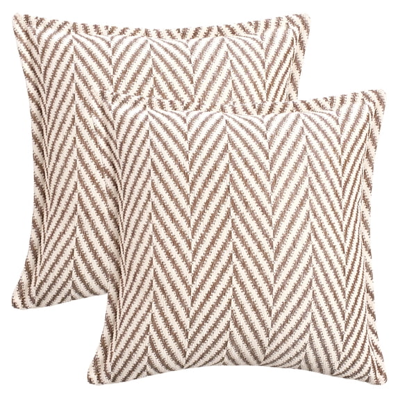 Unique Bargains Pack of 2 Chenille Soft Striped Modern Throw Pillow Covers White Brown