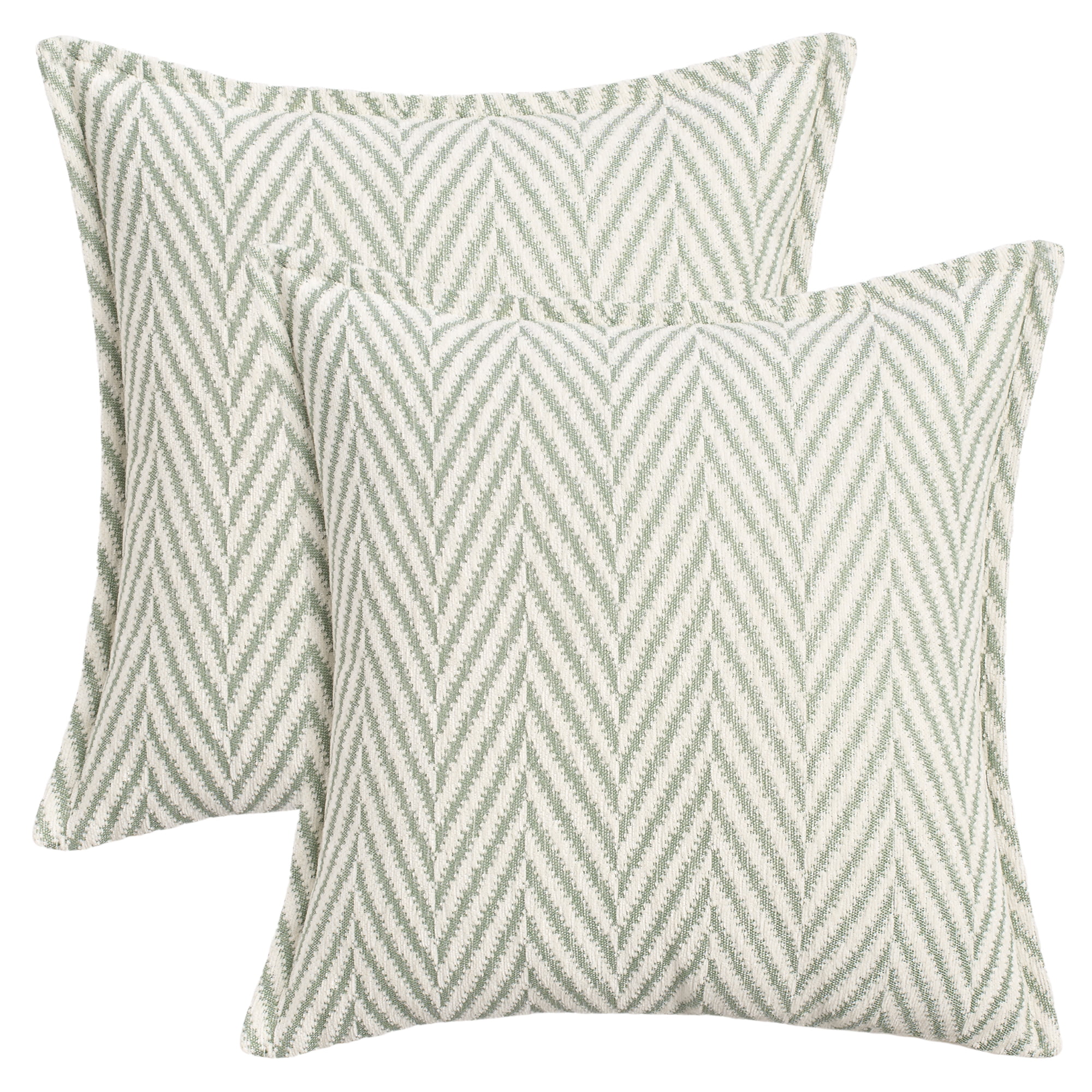 Unique Bargains Pack of 2 Chenille Soft Striped Modern Throw Pillow Covers White Green