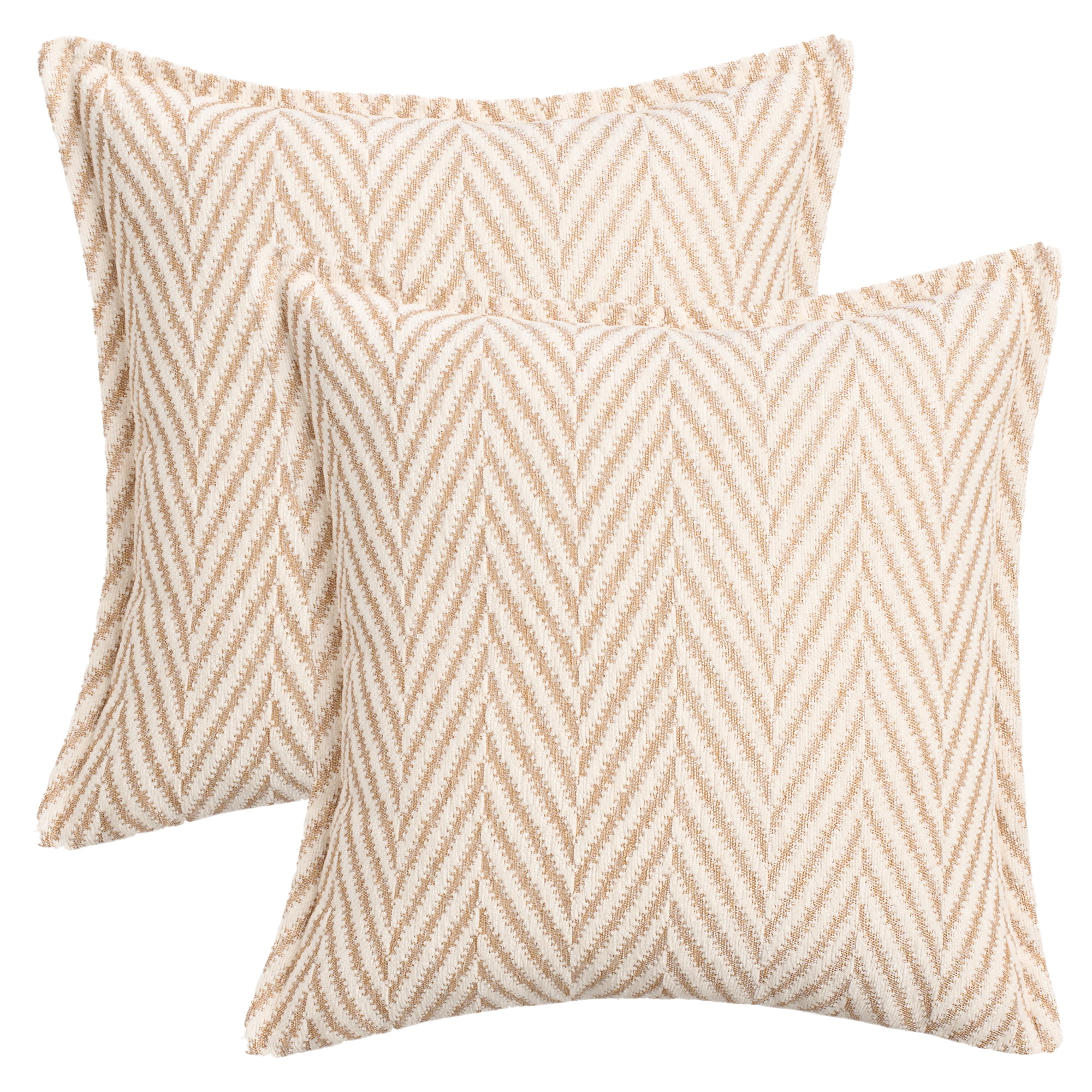 Unique Bargains Pack of 2 Chenille Soft Striped Modern Throw Pillow Covers White Khaki