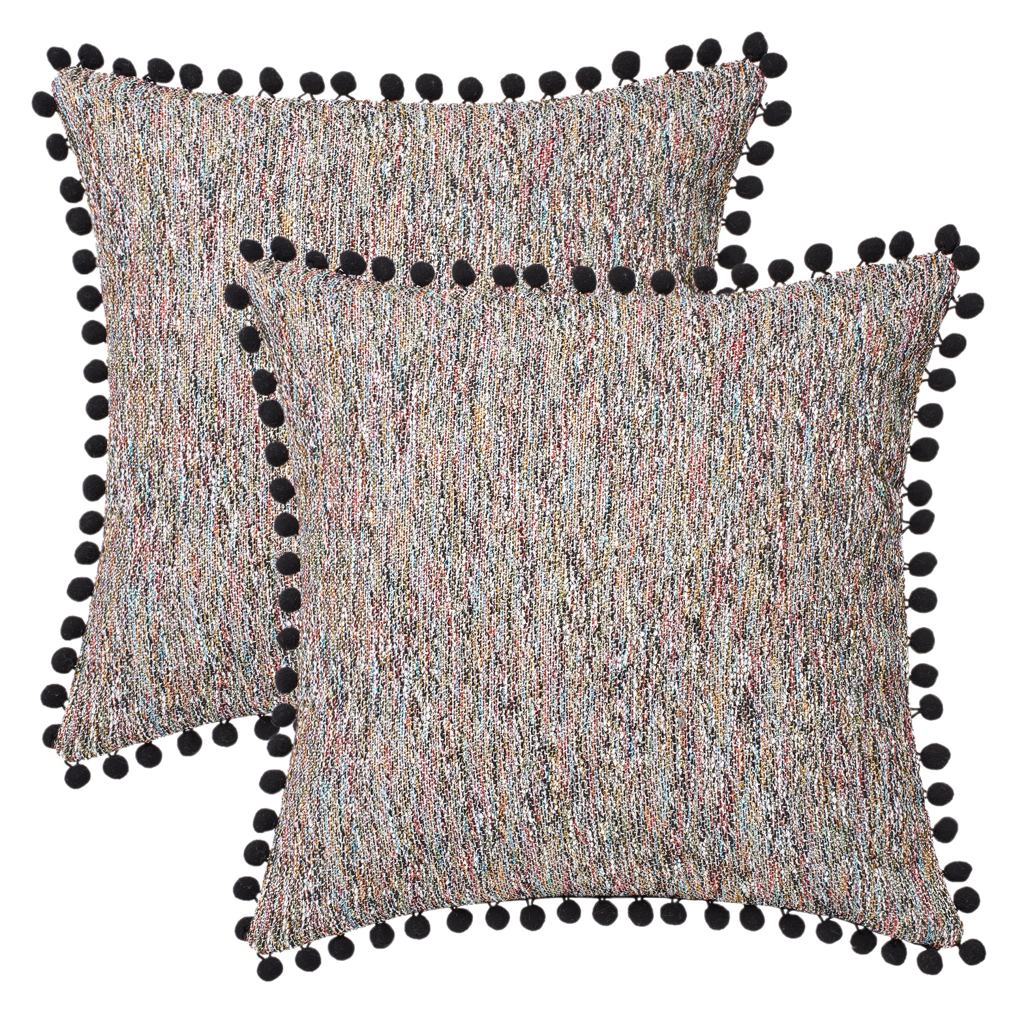 Unique Bargains Pack of 2 Chenille Throw Pillow Covers with Pom-poms 18" x 18" Black