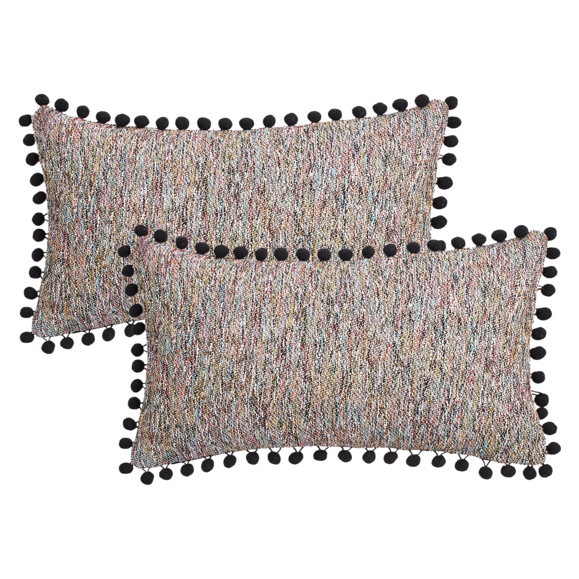 Unique Bargains Pack of 2 Chenille Throw Pillow Covers with Pom-poms 20" x 12" Black