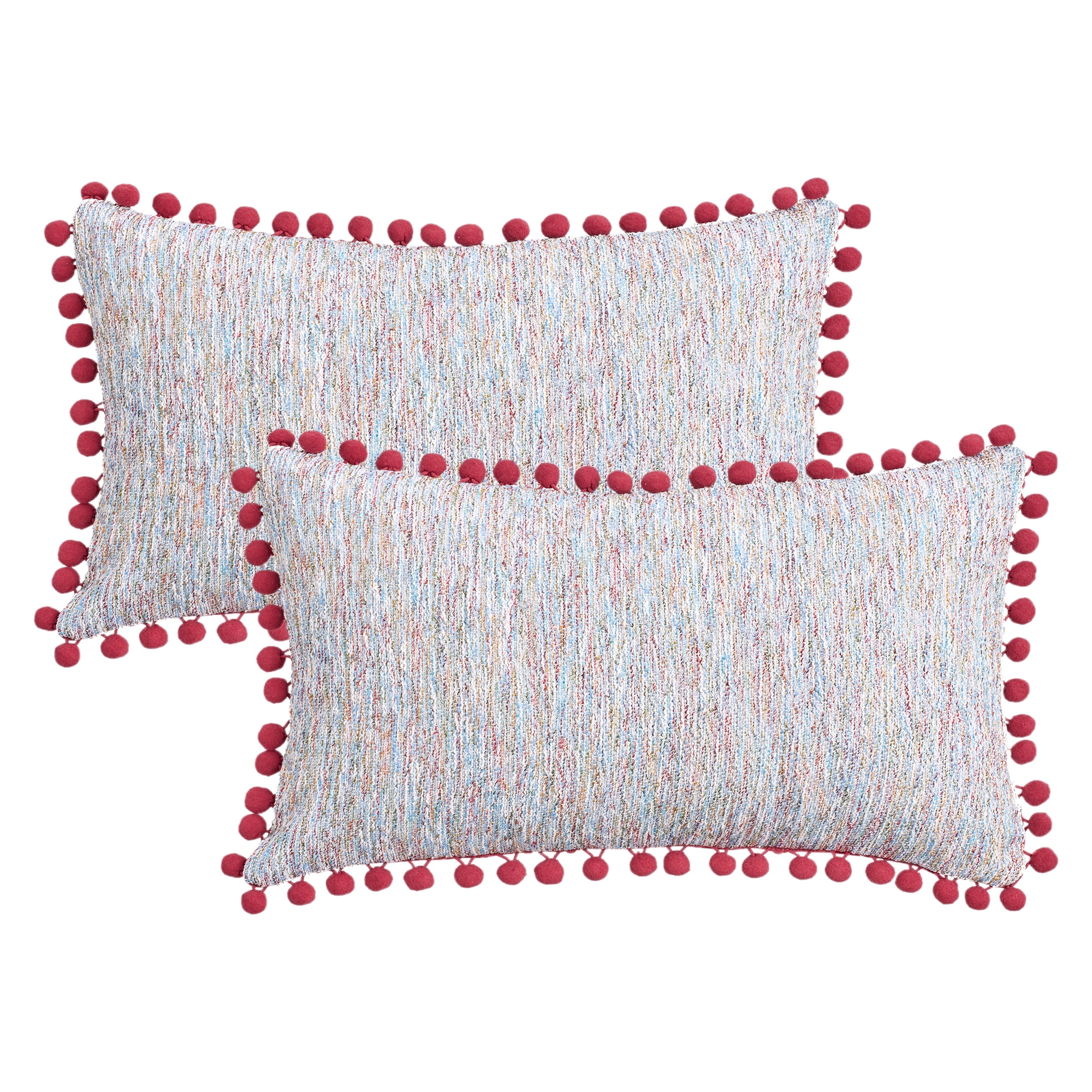 Unique Bargains Pack of 2 Chenille Throw Pillow Covers with Pom-poms 20" x 12" Purple