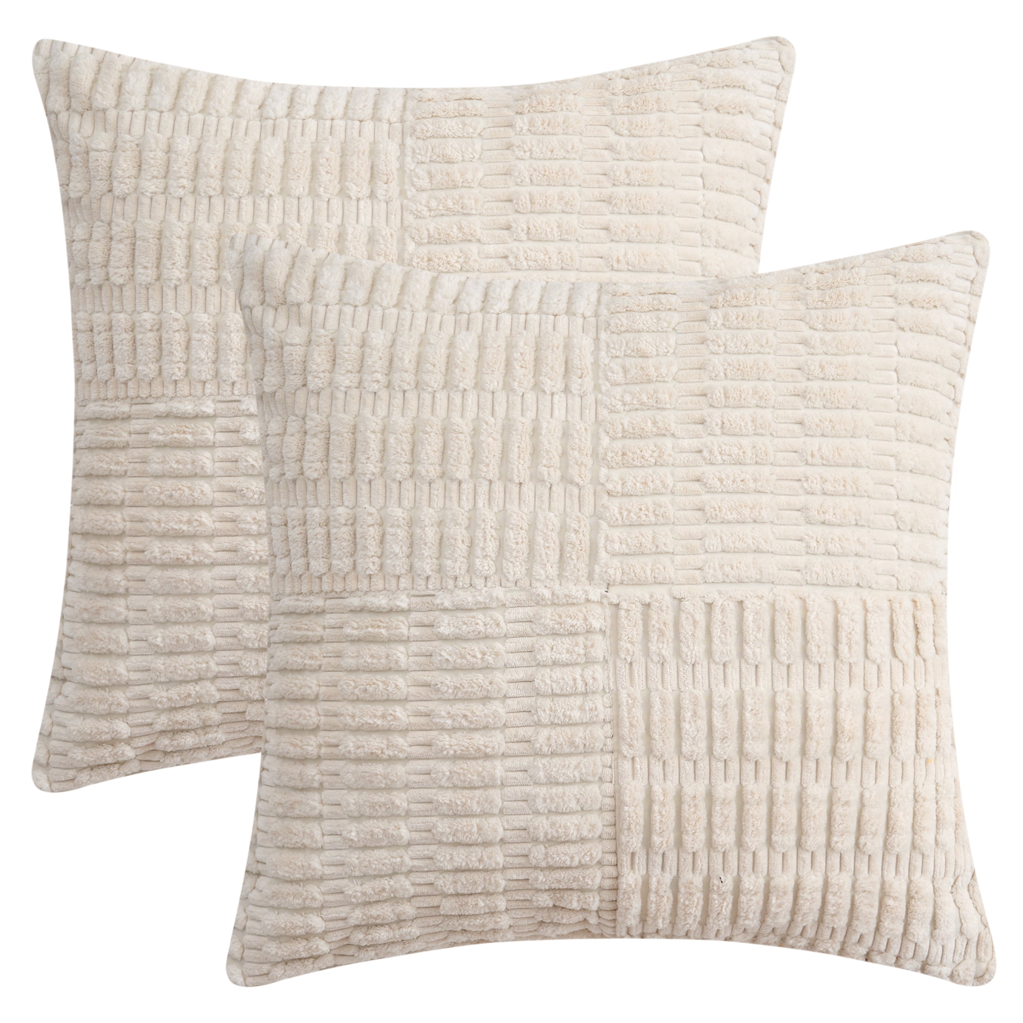 Unique Bargains Pack of 2 Corduroy Decorative Throw Pillow Covers Beige 18" x 18"