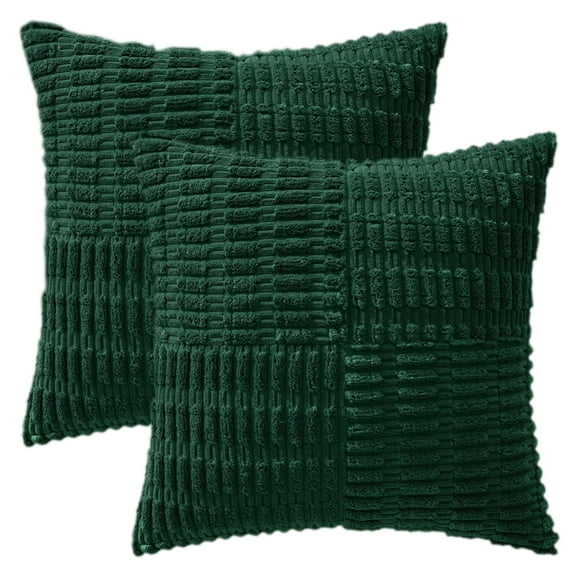 Unique Bargains Pack of 2 Corduroy Decorative Throw Pillow Covers Dark Green 18" x 18"