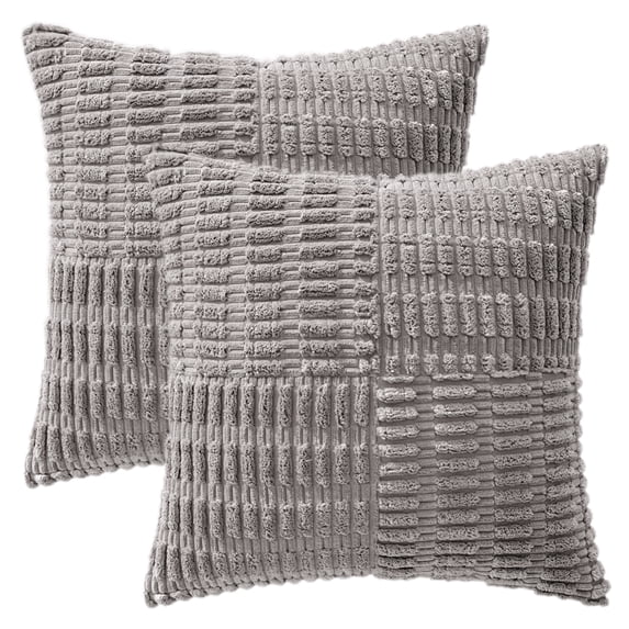 Unique Bargains Pack of 2 Corduroy Decorative Throw Pillow Covers Grey 18" x 18"