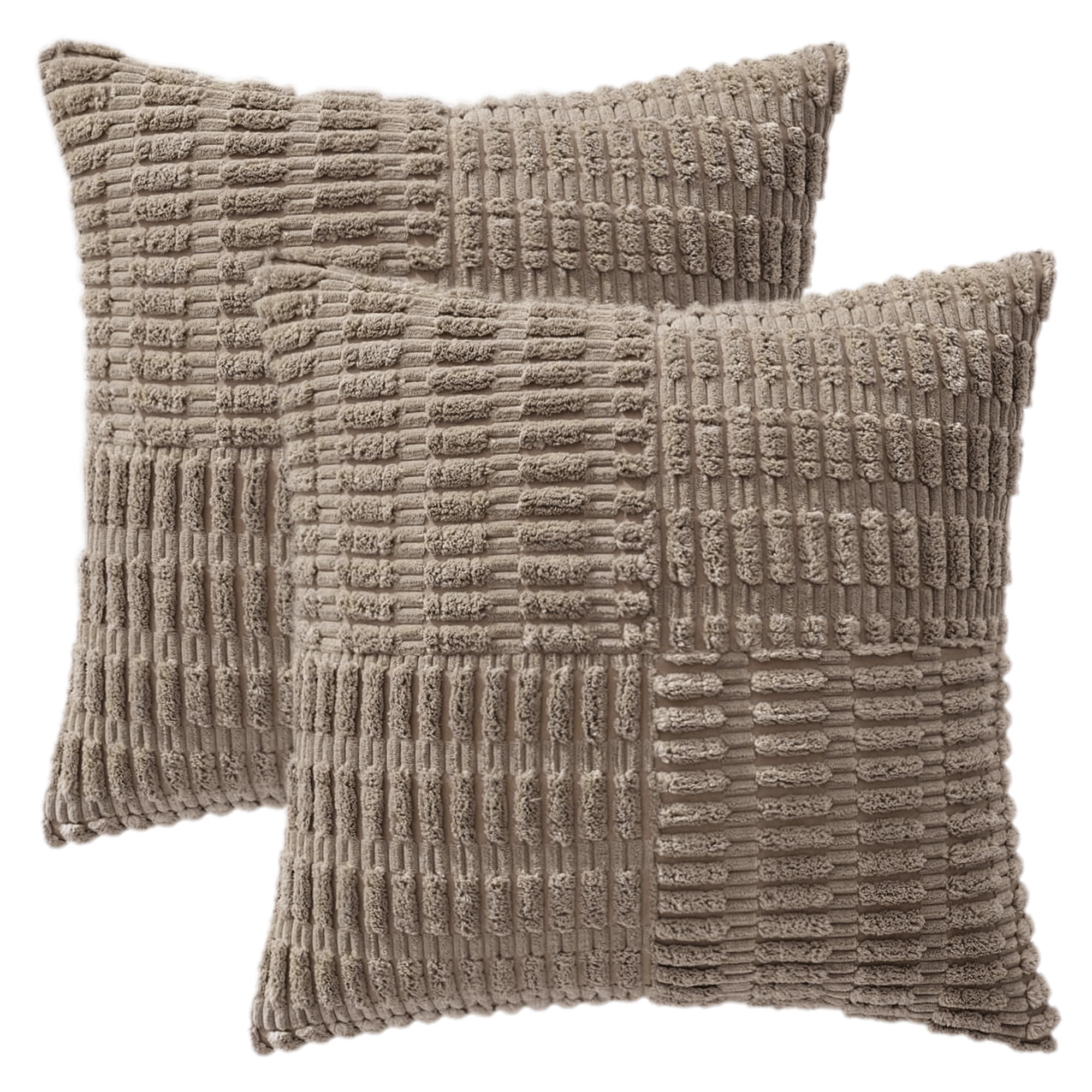 Unique Bargains Pack of 2 Corduroy Decorative Throw Pillow Covers Khaki 18" x 18"
