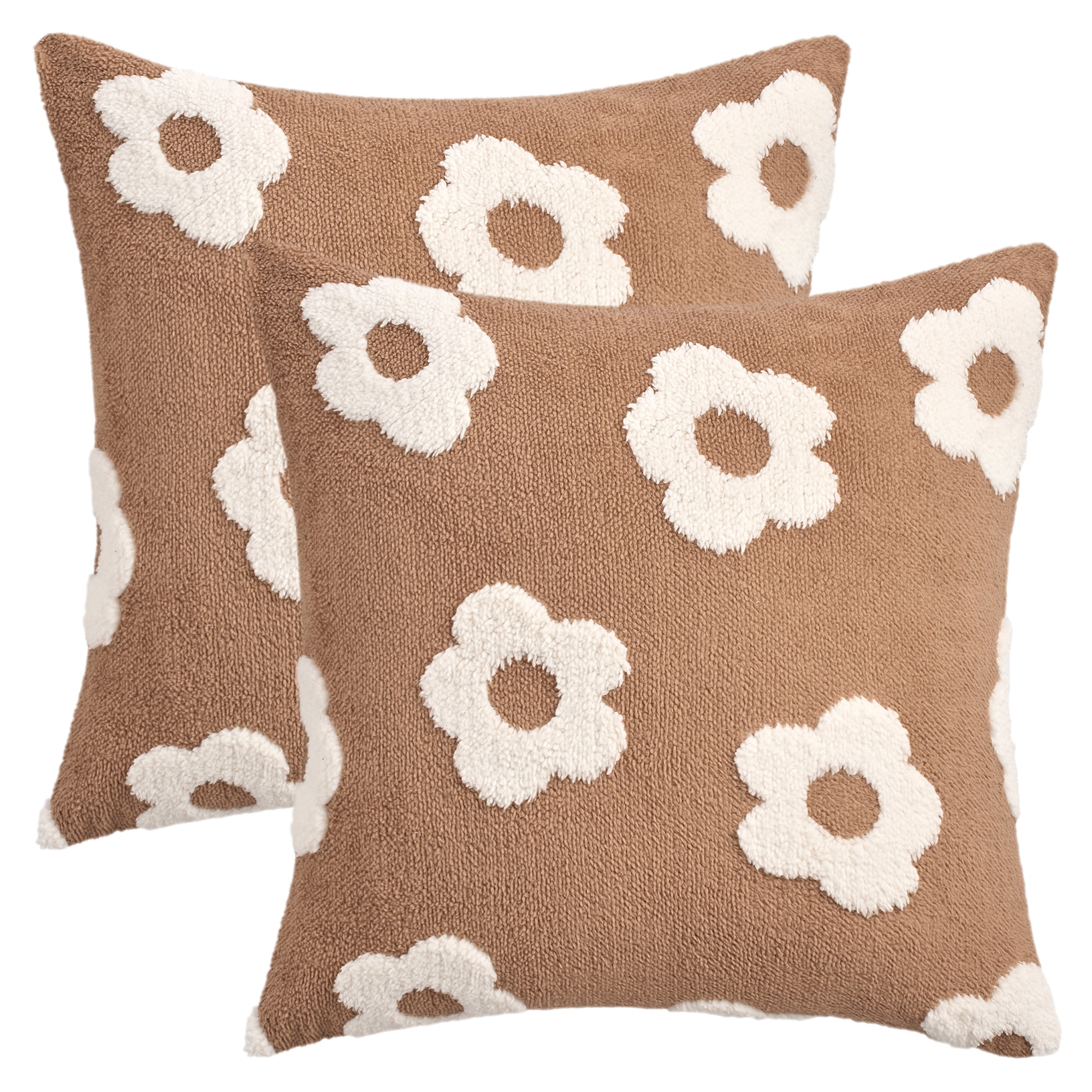 Unique Bargains Pack of 2 Floral Decorative Throw Pillow Covers for Home 18" x 18" Brown