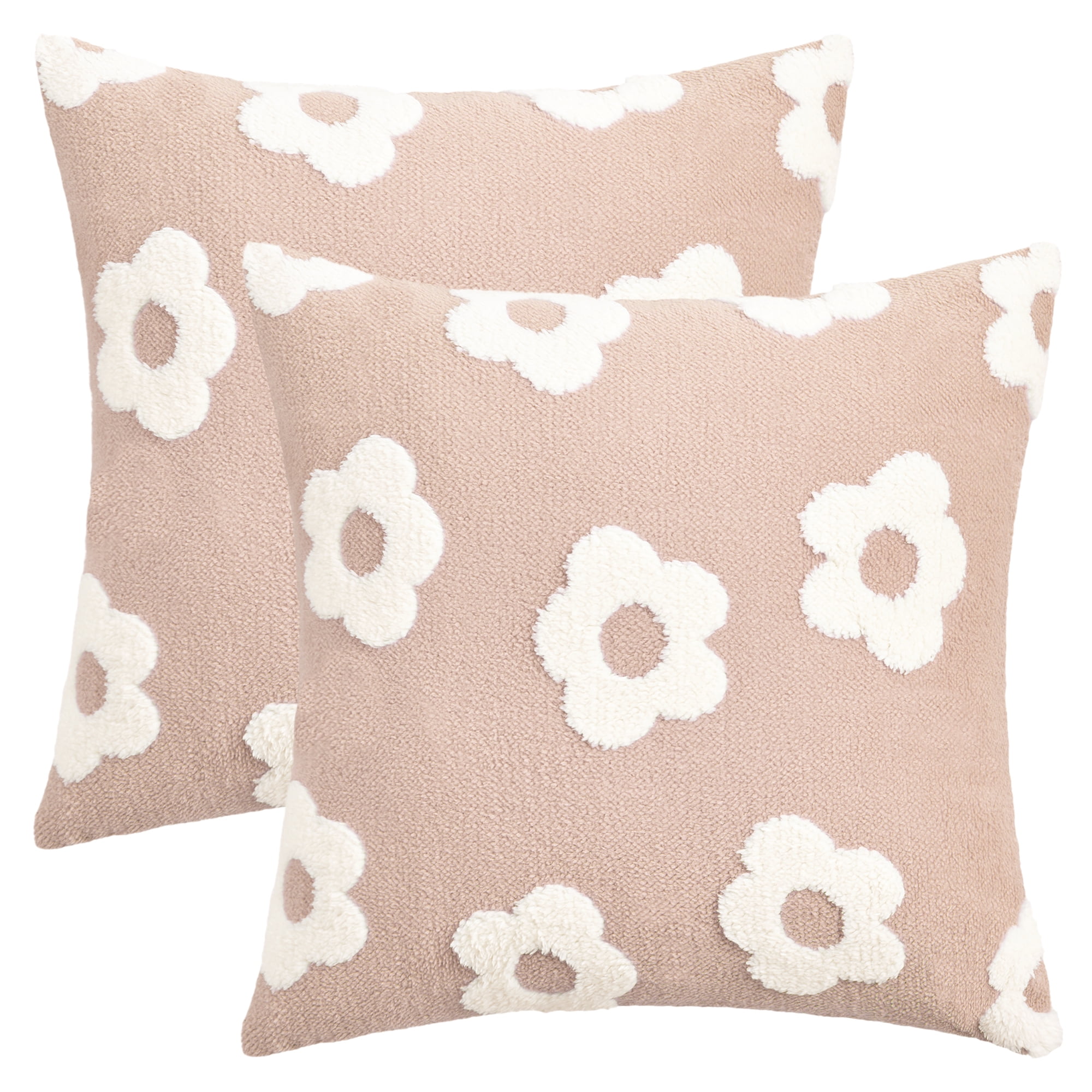 Unique Bargains Pack of 2 Floral Decorative Throw Pillow Covers for Home 18" x 18" Pink